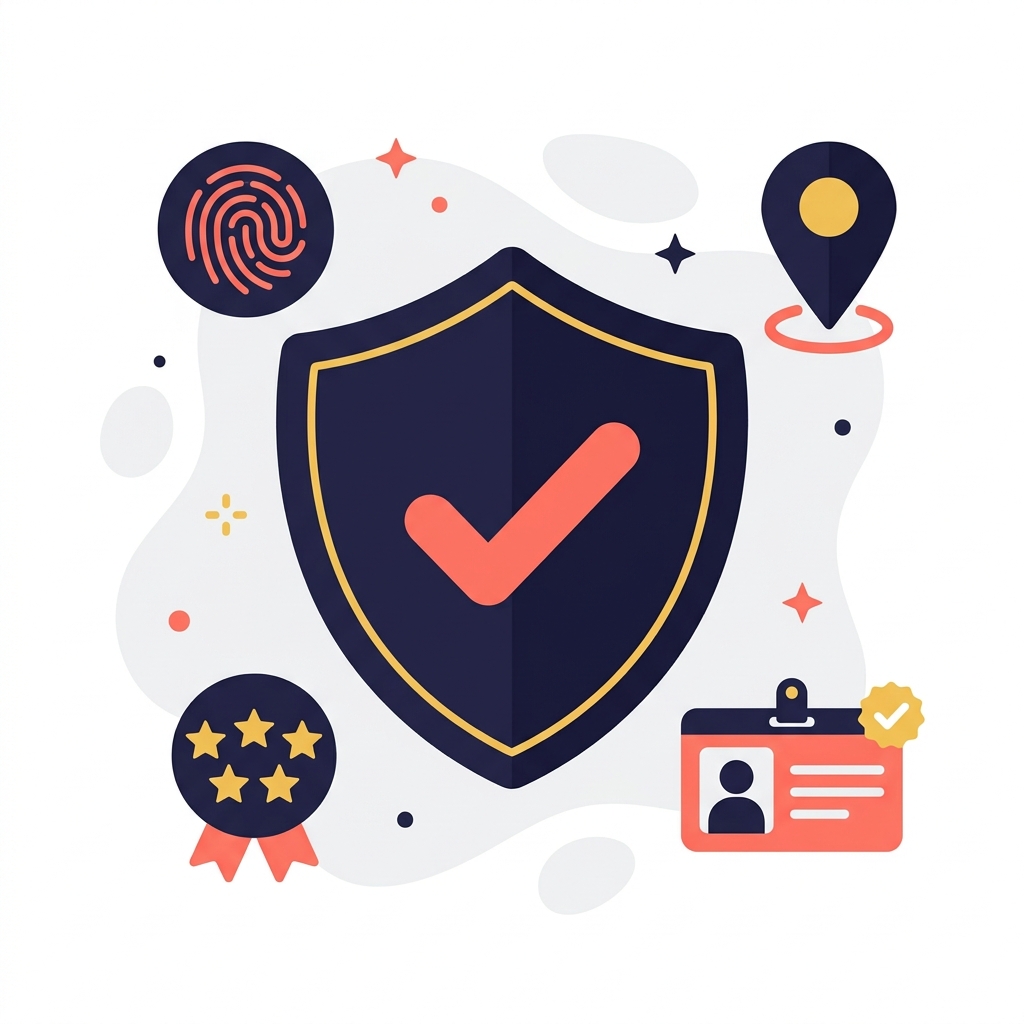KinCare trust and safety features — background checks, GPS tracking, verified identity, star ratings